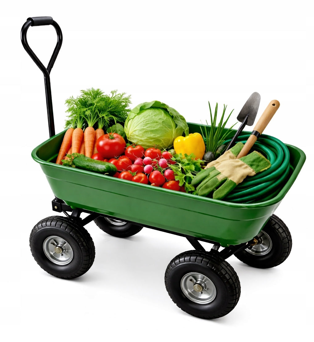 TRANSPORT GARDEN TROLLEY 90L 150KG TIPPER WHEELBARROW PUMPED WHEELS STRONG
