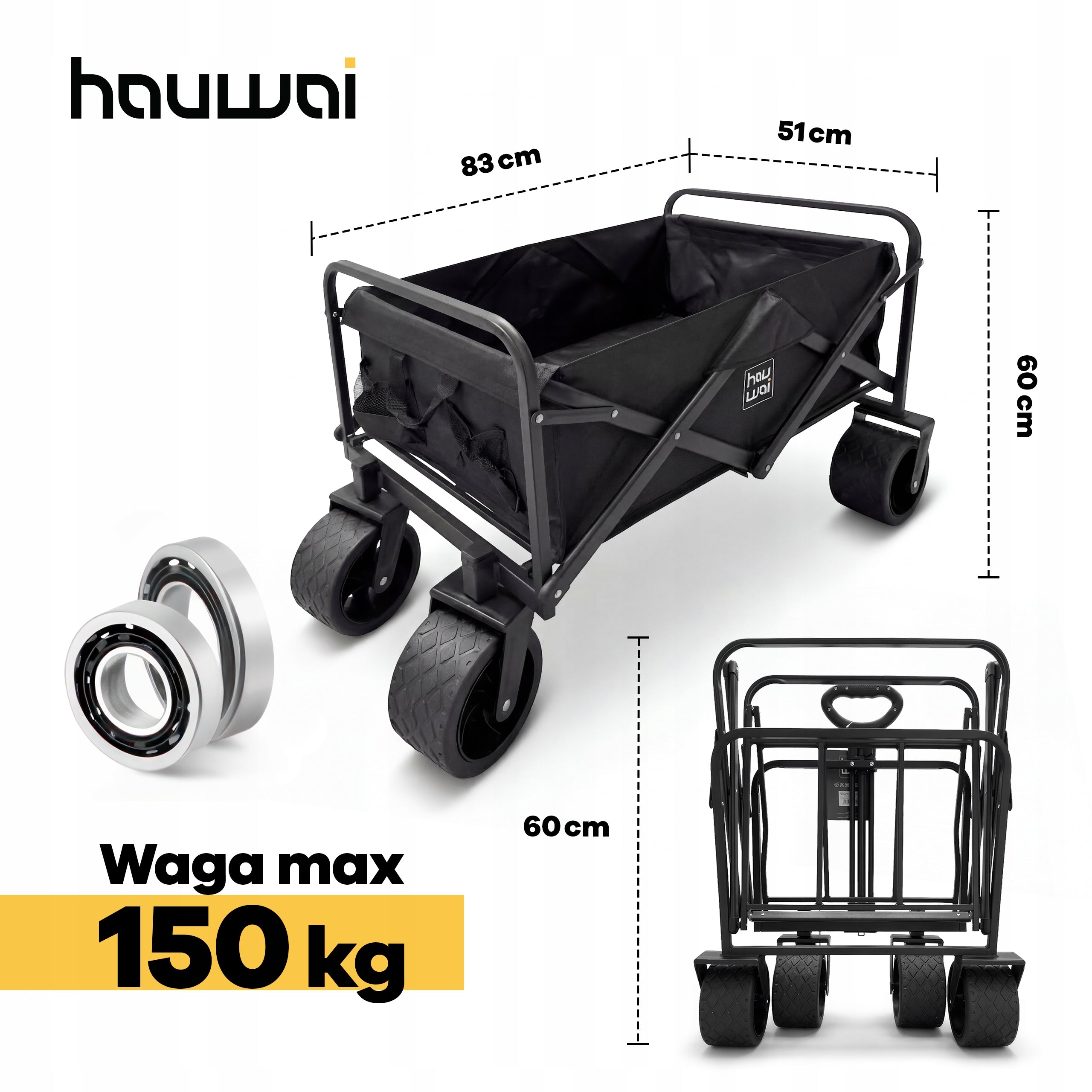 TRANSPORT TROLLEY FOLDING GARDEN TOURIST OFF-ROAD WHEELS 150 L Brand no brand