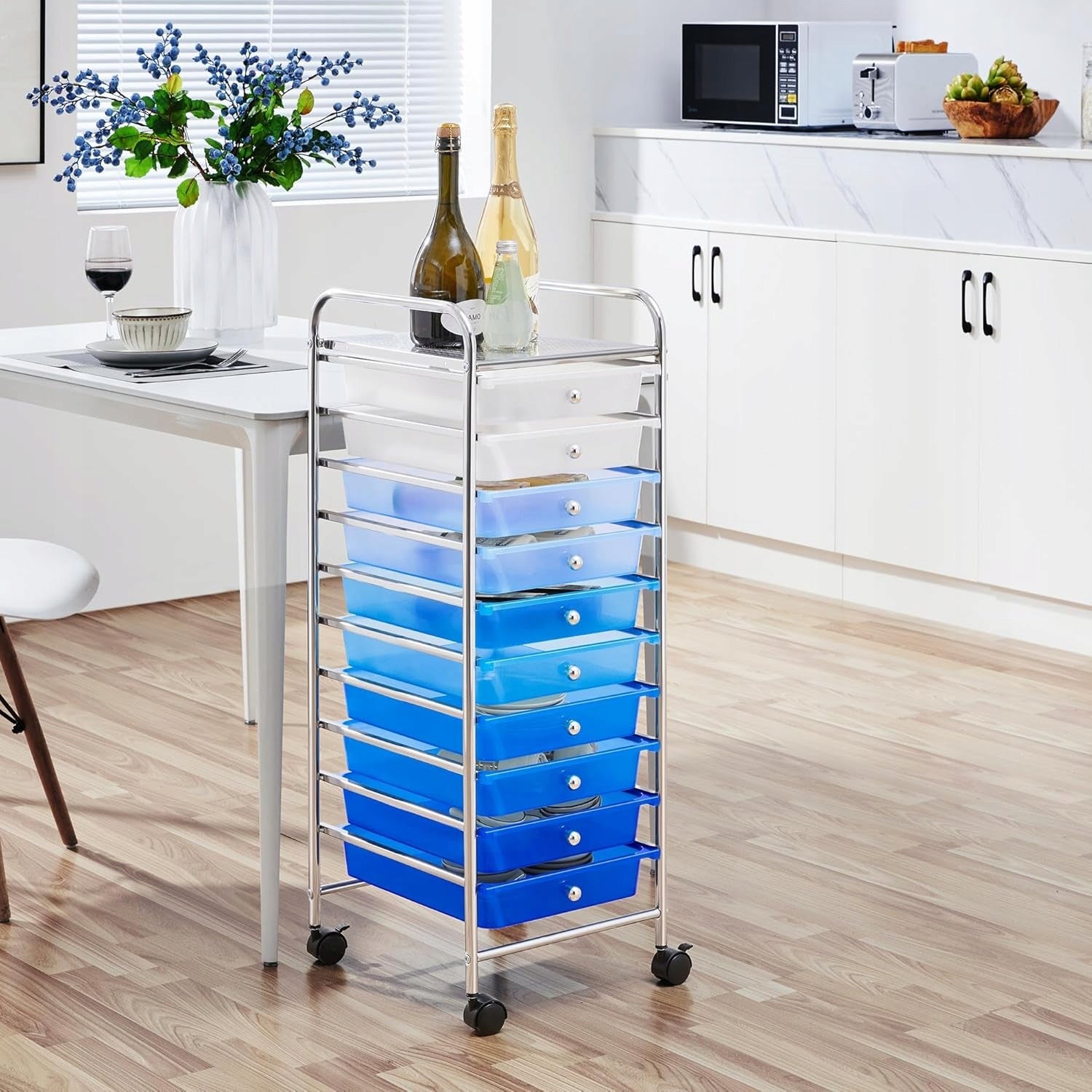 TRANSPORT TROLLEY HAIRDRESSING TABLE FOR LIVING ROOM Mobile Organizer 10 Drawers Packaging status original