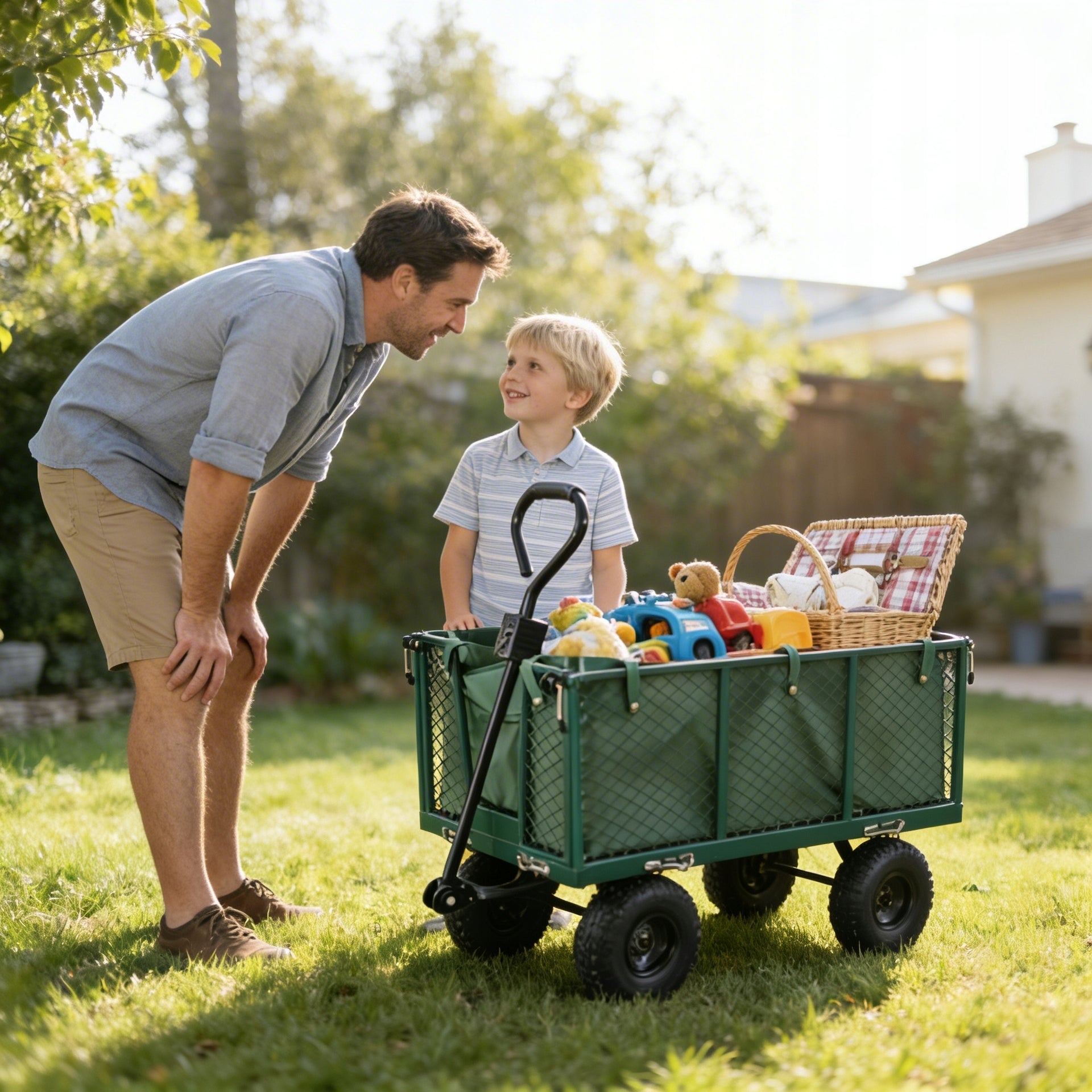 TRANSPORT TROLLEY NC001 GARDEN FOLDING WHEELBARROW WITH TARPAULIN XXL 250KG Packaging status original
