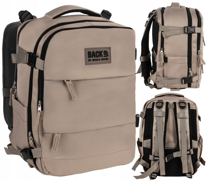 TRAVEL BACKPACK FOR HAND LUGGAGE FOR AIRPLANE 40 x 30 x 20 cm BEIGE