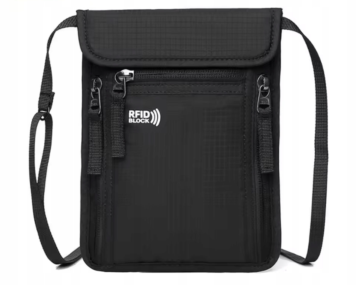 TRAVEL BAG NECK LOCK RFID POUCH FOR ANTI-THEFT DOCUMENTS