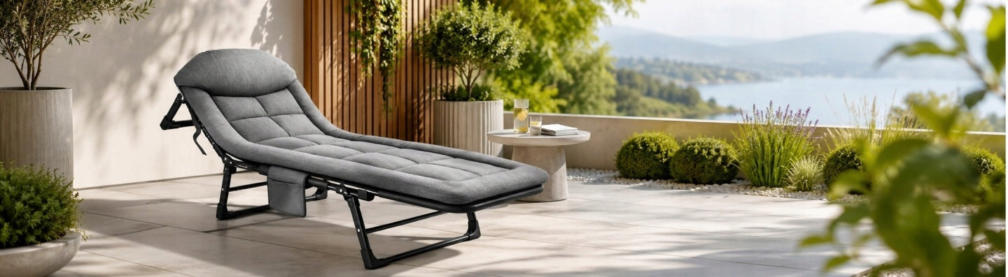 TRAVEL BED FOLDING GARDEN COUCH SUN LOUNGER LIGHT PORTABLE FIELD Packaging status original
