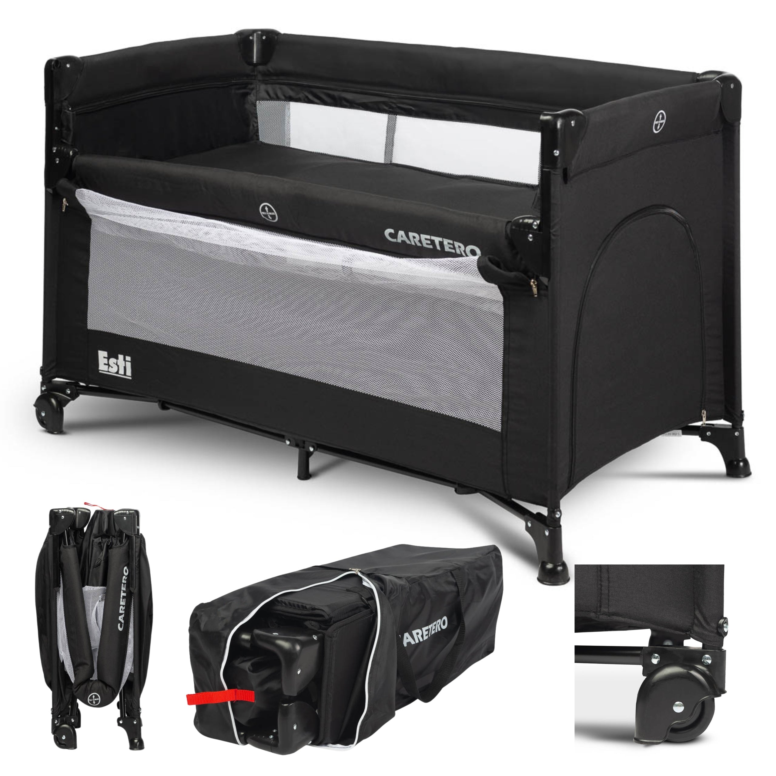 TRAVEL COT DELIVERY TWO-LEVEL LOWERED SIDE MATTRESS WHEELS