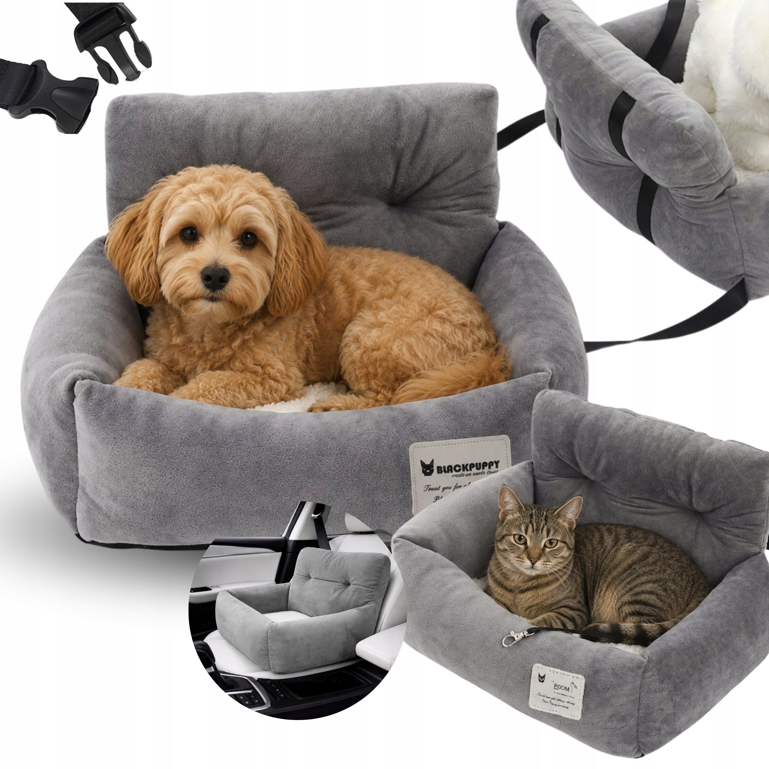 TRAVEL DOG TRANSPORTER SEAT FOR CAR WITH BED CLOSURE