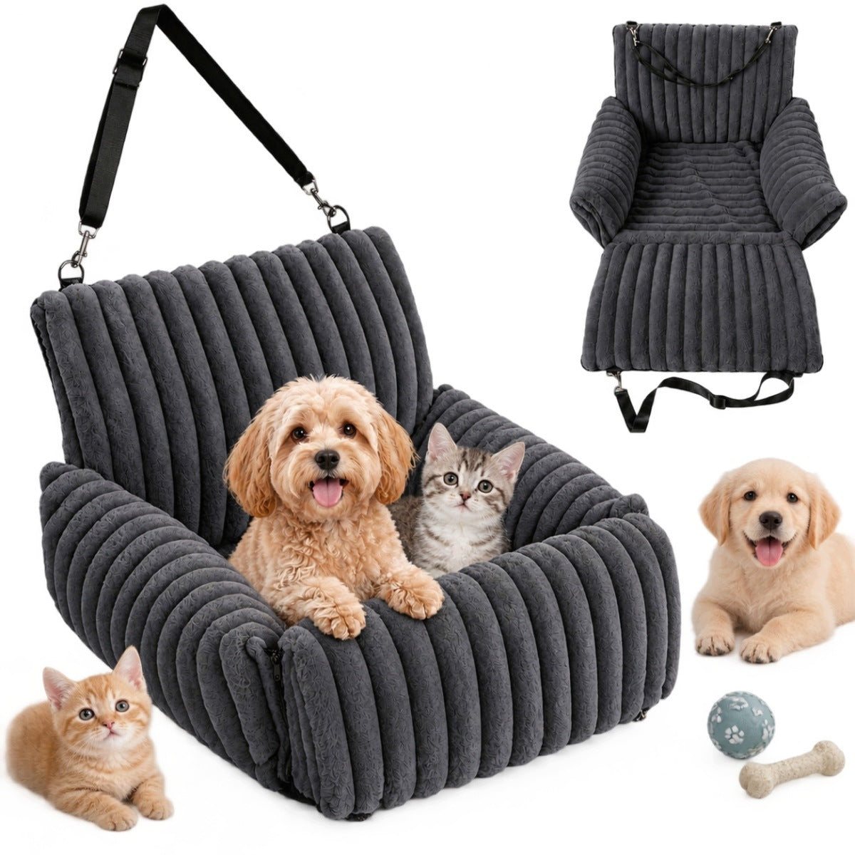 TRAVEL DOG TRANSPORTER SEAT FOR CAR WITH BED CLOSURE