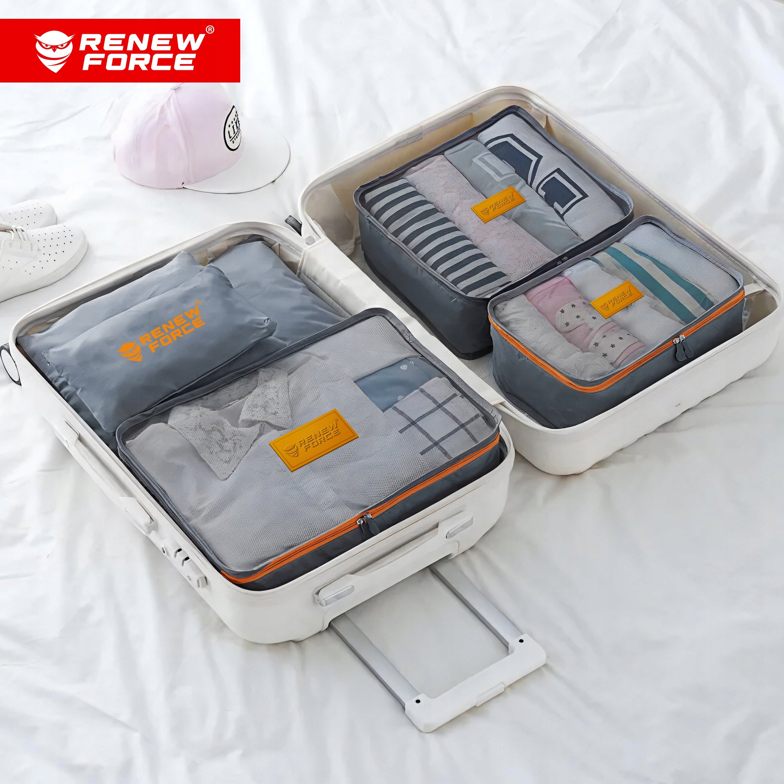TRAVEL ORGANIZERS FOR SUITCASE BAGS CLOTHES SHOES UNDERWEAR GREY SET OF 6PCS Packaging status original