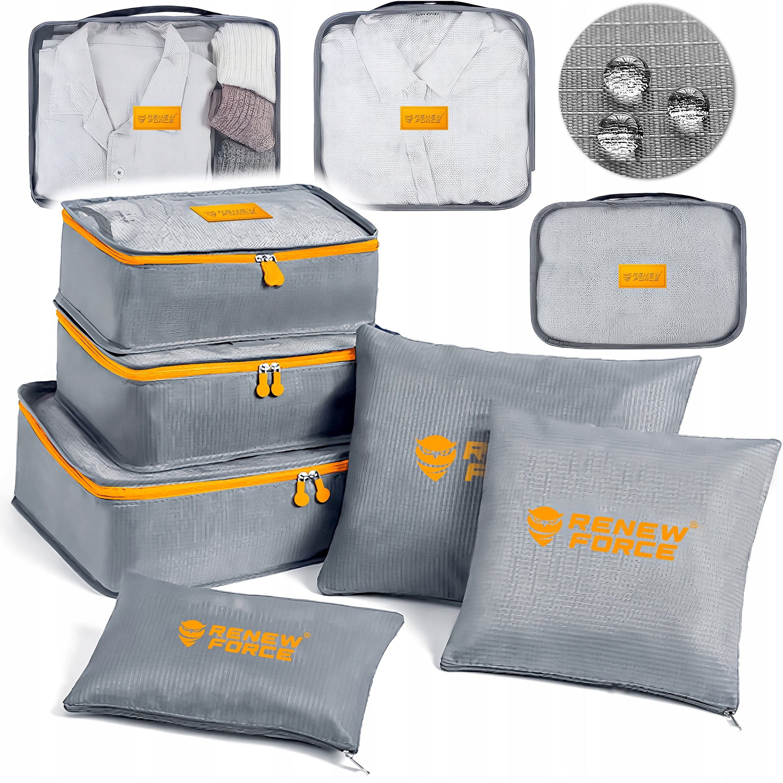 TRAVEL ORGANIZERS FOR SUITCASE BAGS CLOTHES SHOES UNDERWEAR GREY SET OF 6PCS