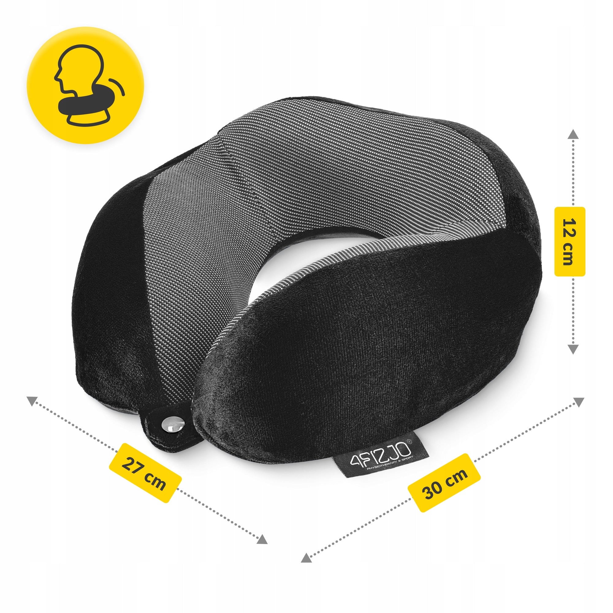 TRAVEL PILLOW CROISSANT FOR NECK TOURIST FOAM VISCO MEMORY HEADREST Color black