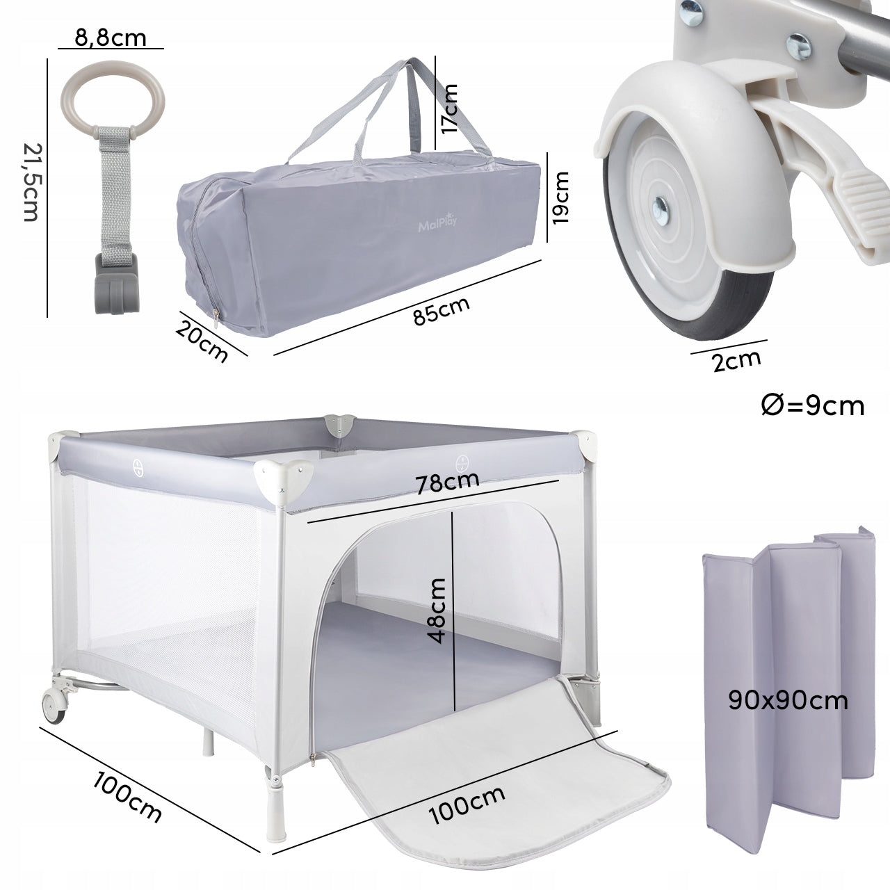 TRAVEL PLAYPEN TRAVEL COT FOR BABY FOLDING WITH MATTRESS BAG Brand MalPlay