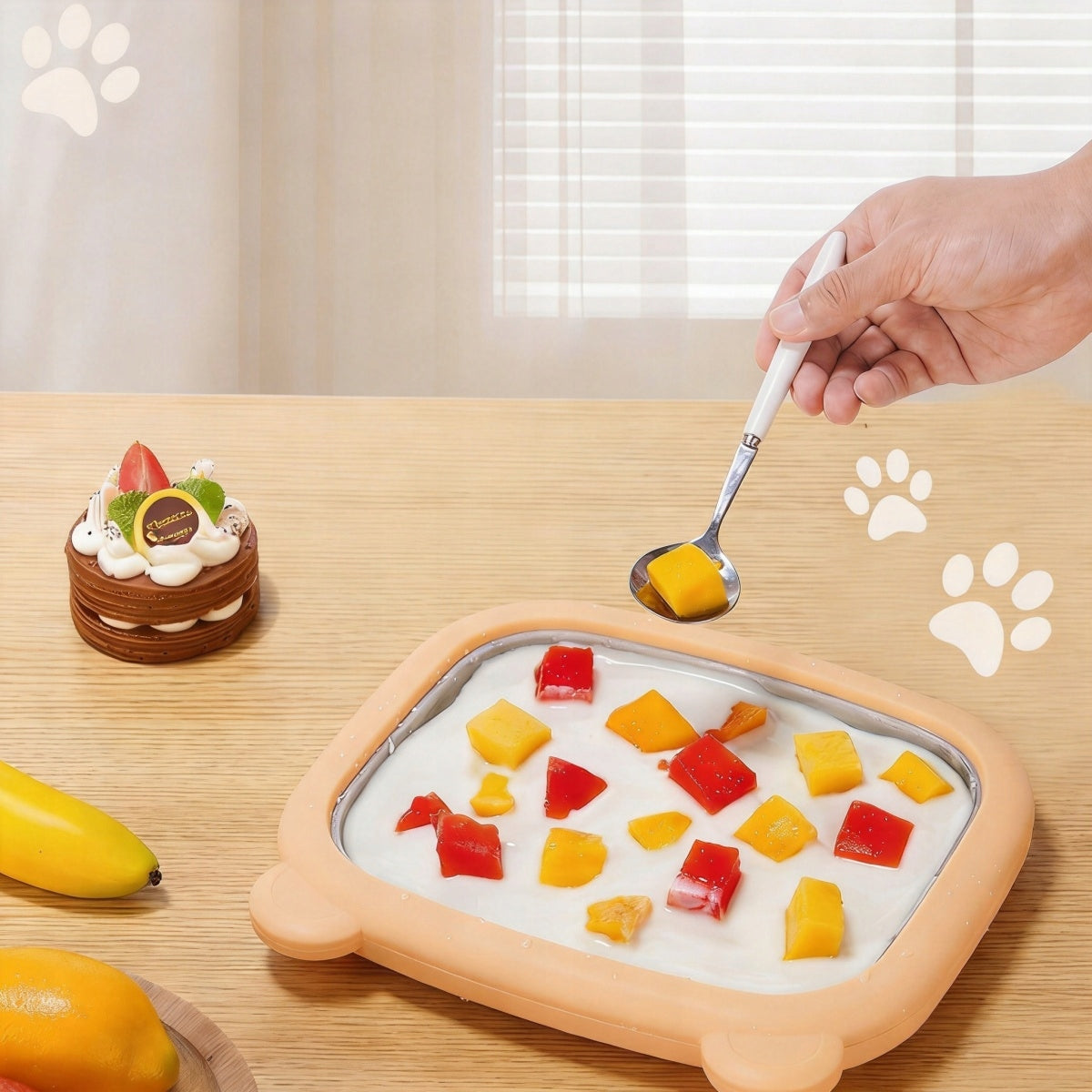 TRAY ICE CREAM MAKER THAI ICE ROLL MAKER HOMEMADE MACHINE SIZE Dominant color orange