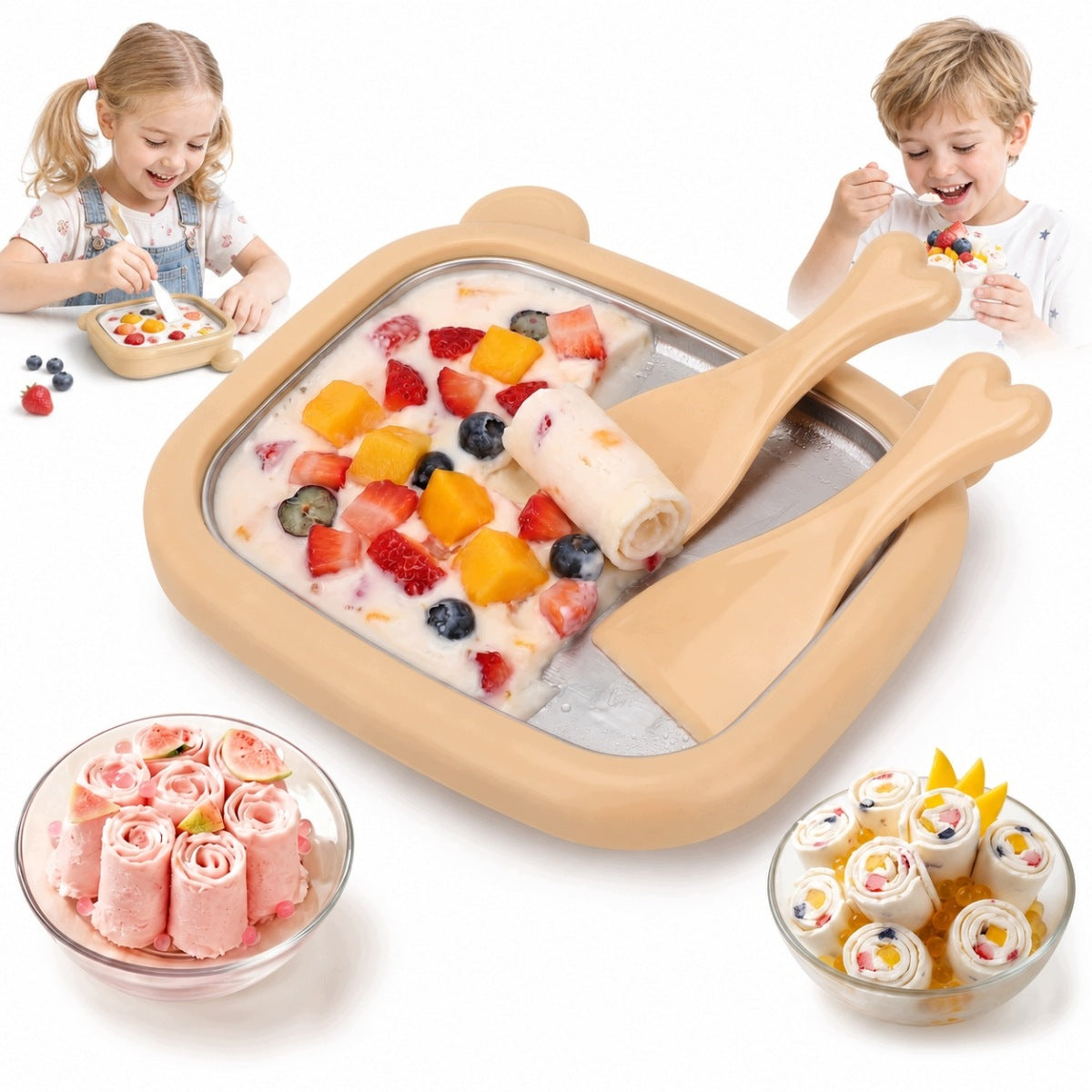 TRAY ICE CREAM MAKER THAI ICE ROLL MAKER HOMEMADE MACHINE SIZE