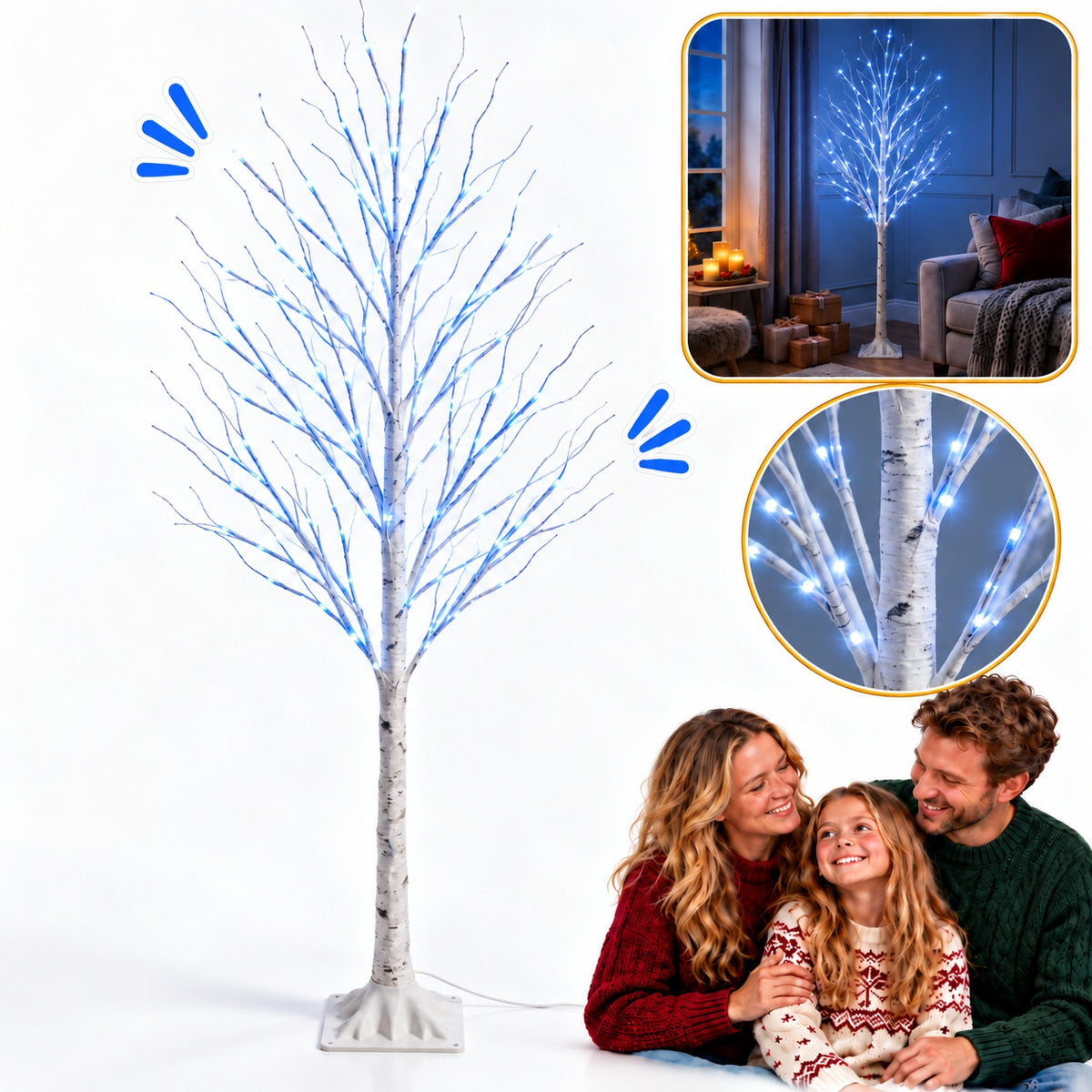 TREE LED BIRCH TREE 150CM BLUE GLOWING CHRISTMAS ORNAMENT