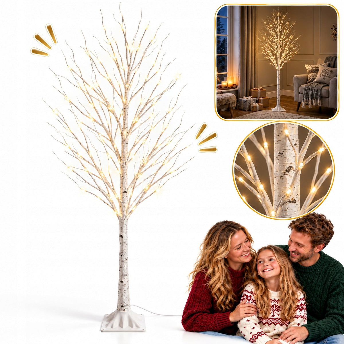 TREE LED BIRCH TREE 150CM WARM WHITE GLOWING DECORATION FOR HOME