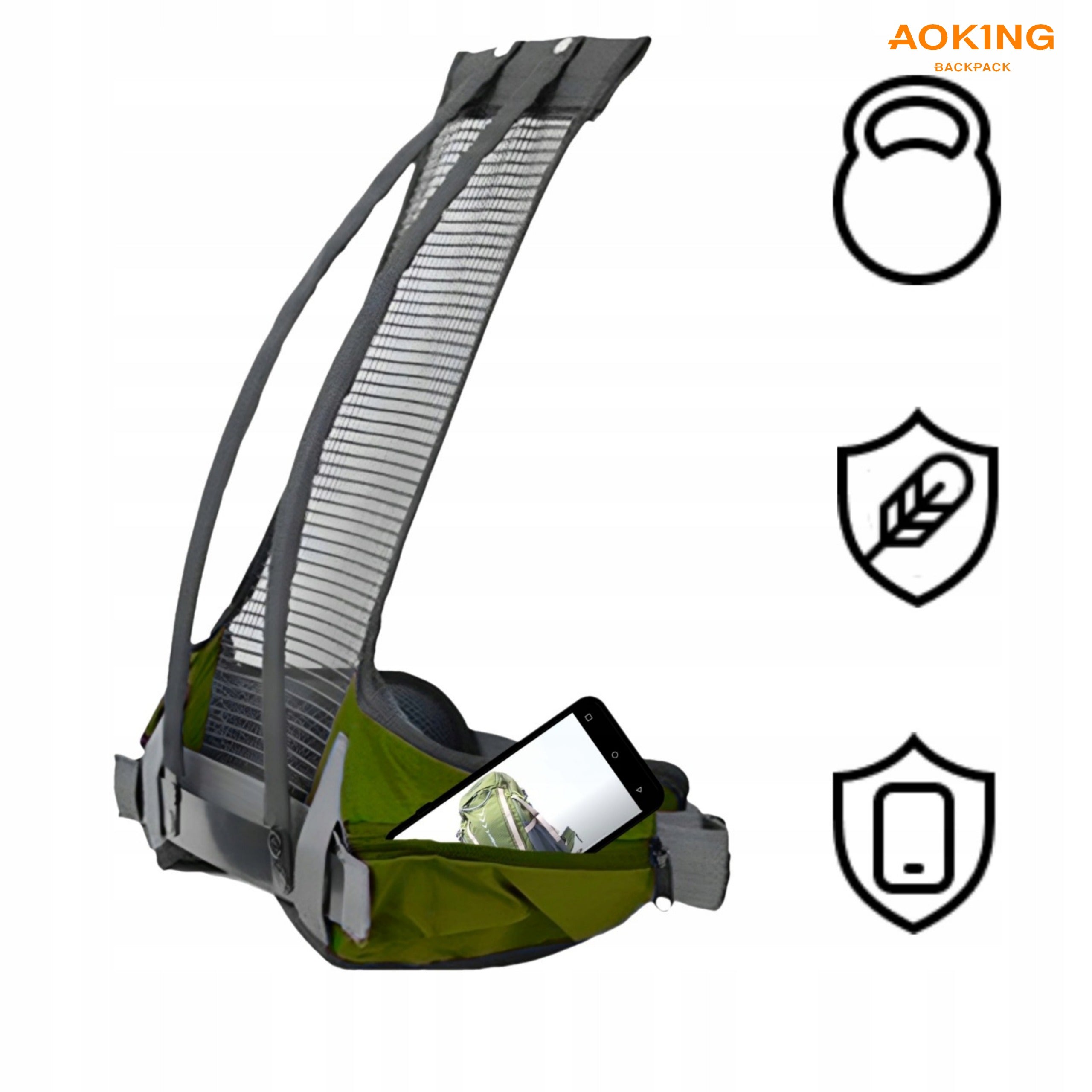 TREKKING HIKING BACKPACK 35L Frame 9 Pockets GREEN Manufacturer code plecak trekkingowy YJN79807H2OGreen