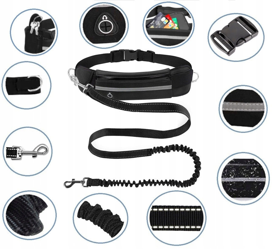 TREKKING HIP BELT, BAG FOR RUNNING WITH A DOG, LEASH WITH SHOCK ABSORBER Brand Reverse