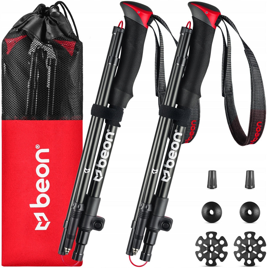 TREKKING POLES FOLDING POLES IN THE MOUNTAINS FOR WALKING IN THE MOUNTAINS RED BEON