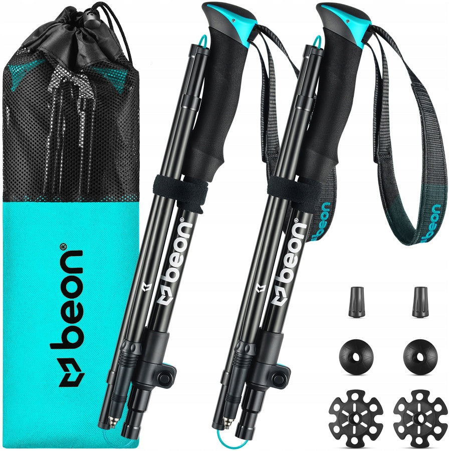 TREKKING POLES FOLDING POLES IN THE MOUNTAINS FOR WALKING IN THE MOUNTAINS TURQUOISE BEON