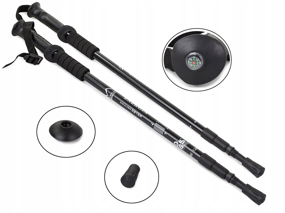 TREKKING POLES FOR WALKING ADJUSTABLE FOLDING 2 PACK Color black