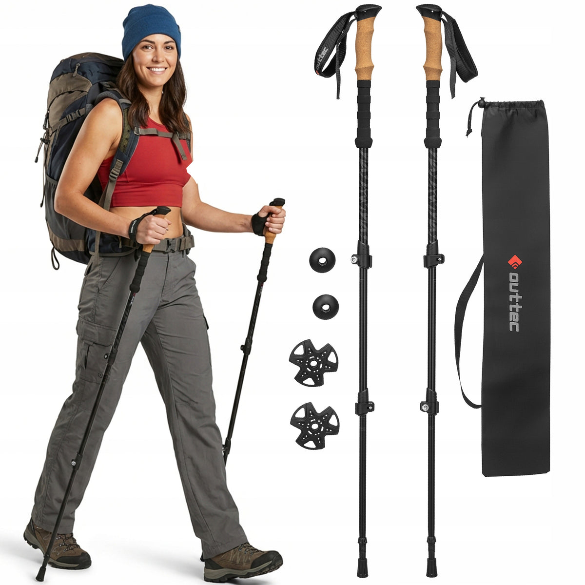 TREKKING POLES NORDIC WALKING POLES FOR WALKING ADJUSTABLE 65-135CM