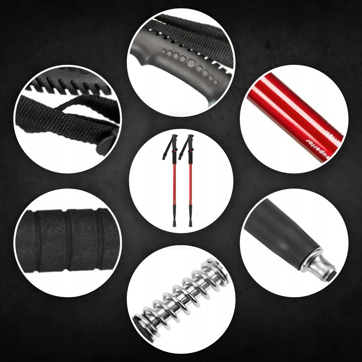 TREKKING POLES WALKING NORDIC WALKING POLES FOLDING ADJUSTABLE MOUNTAINS Color red