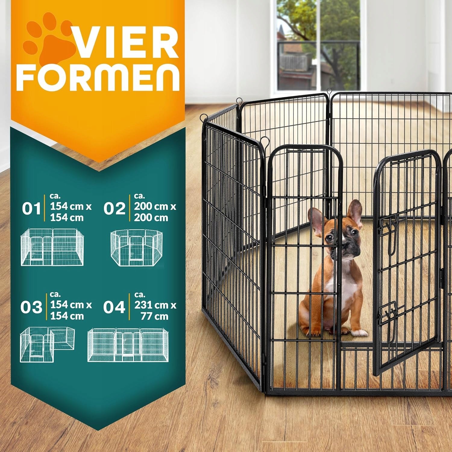 TRESKO METAL DOG PLAYPEN WITH DOOR FENCE WIDTH 77 CM Packaging status original