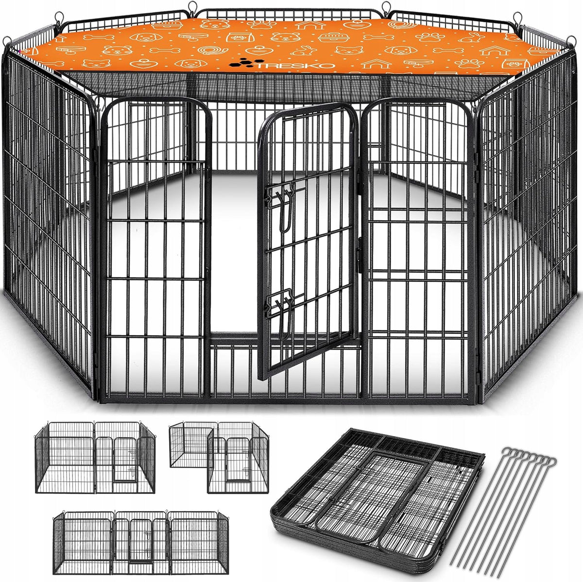 TRESKO METAL DOG PLAYPEN WITH DOOR FENCE WIDTH 77 CM