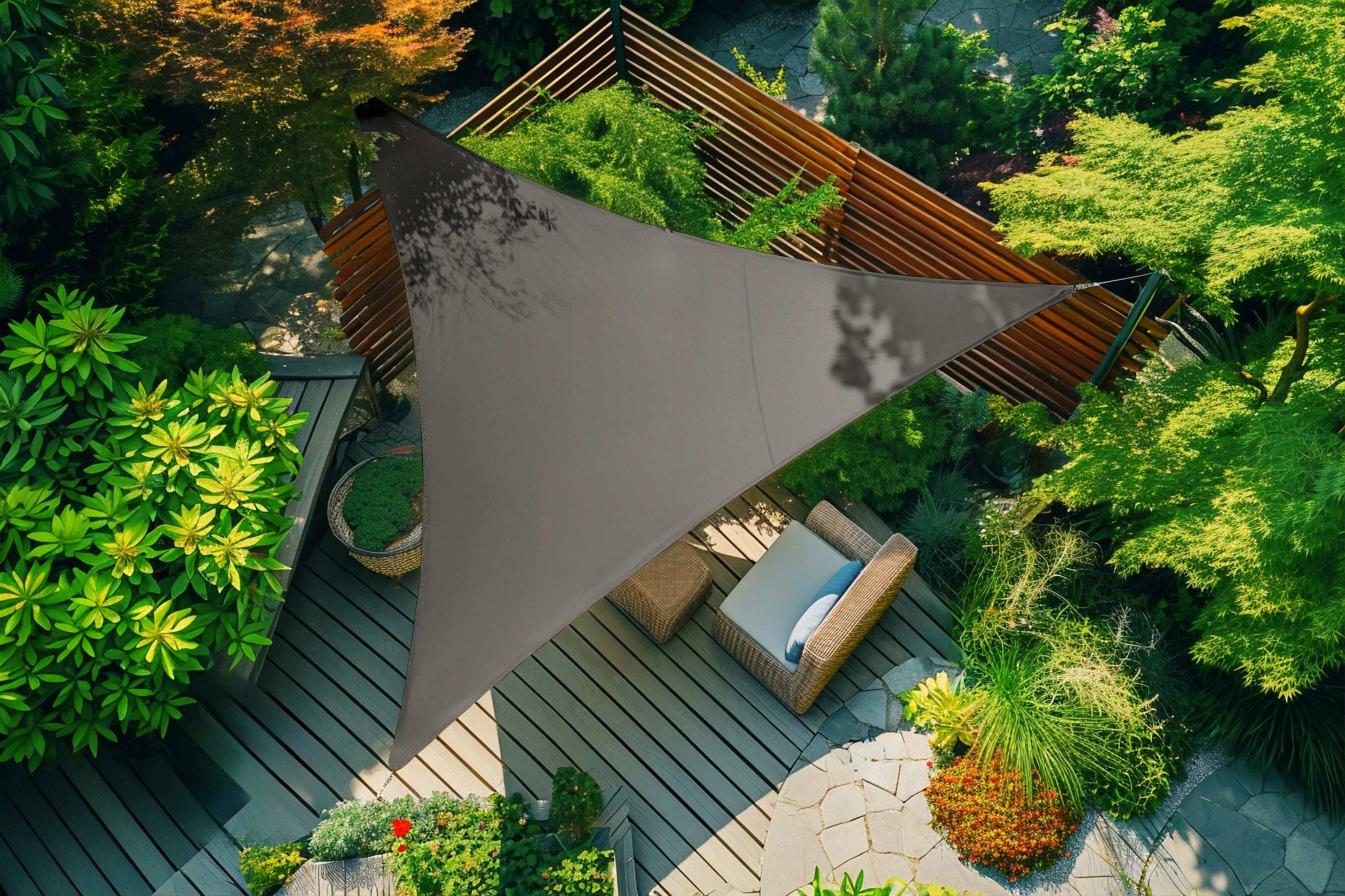 TRIANGULAR SOLAR SAIL, WATERPROOF UV, TERRACE AWNING, 5x5x5m, GRAY Main material fabric