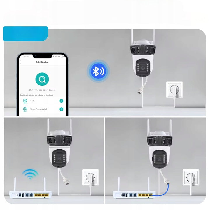 TRIPLE ROTATING WIFI IP CAMERA ICSEE 3in1 QHD CARD 6MP Product weight with unit packaging 0.85 kg