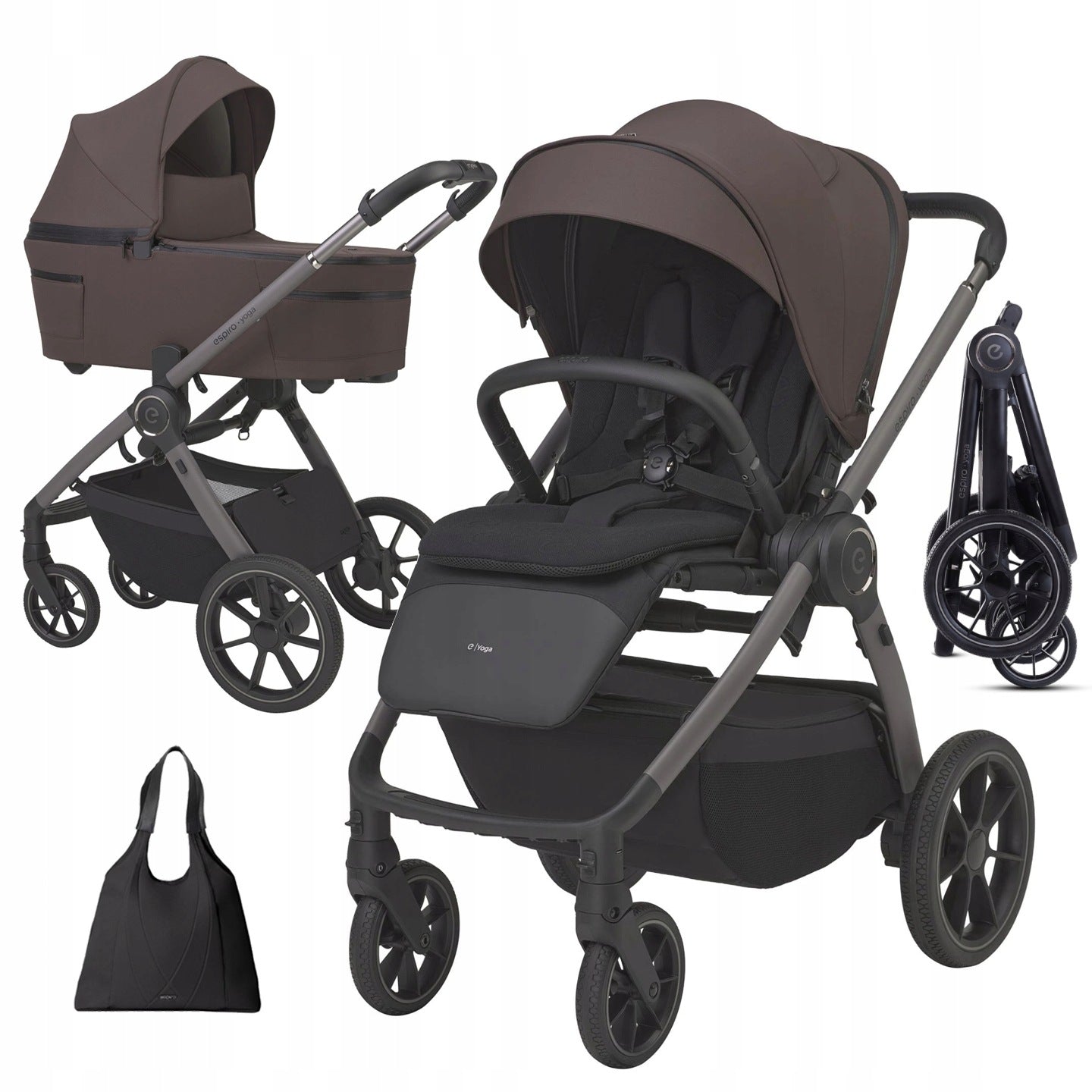 TROLLEY ESPIRO YOGA 3in1 JOIE I-STARTER + ADAPTERS / 208 ESSENCE OF CHOCOLATE Packaging status original
