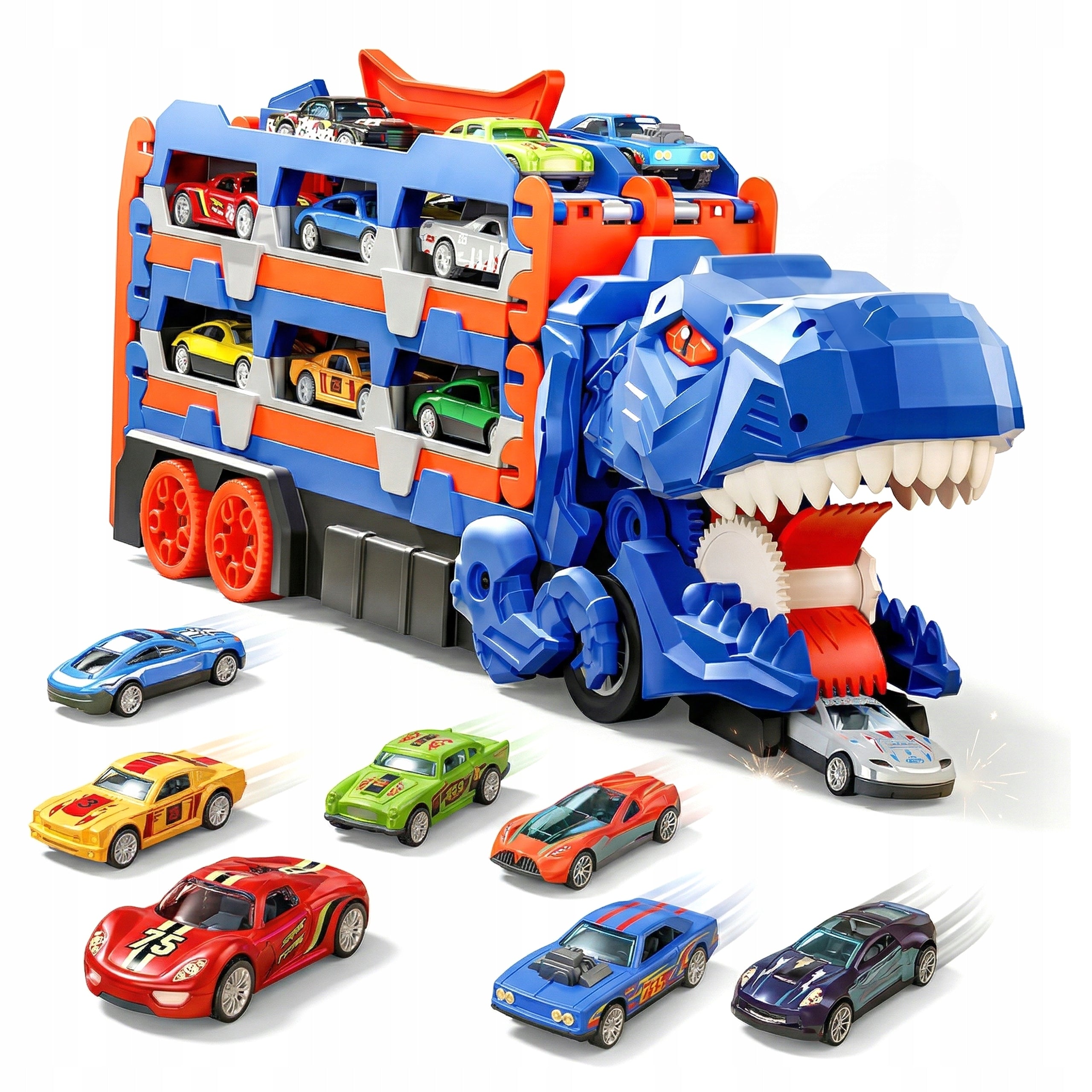 TRUCK DINOSAUR RACE TRACK 3IN1 EYRZUTNIA TRANSPORTER 12 CARS TOW TRUCK