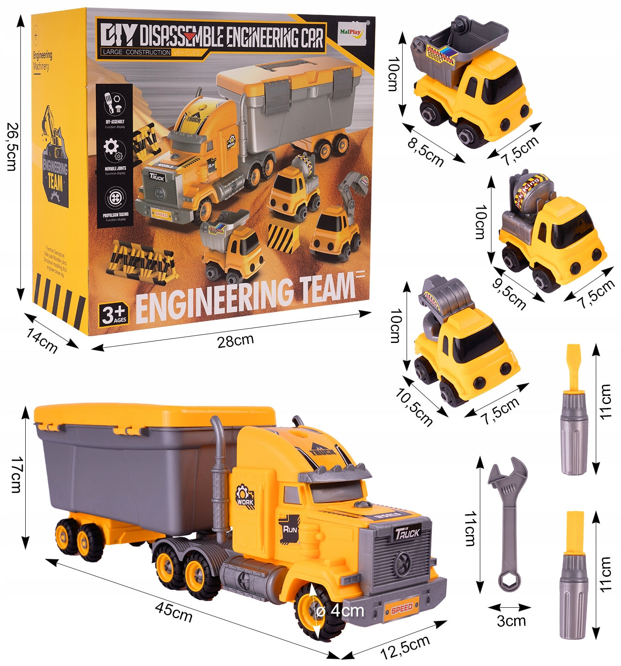 TRUCK TOW TRUCK BOX CONTAINER UNSCREWED CONSTRUCTION CARS 3in1 Packaging status original