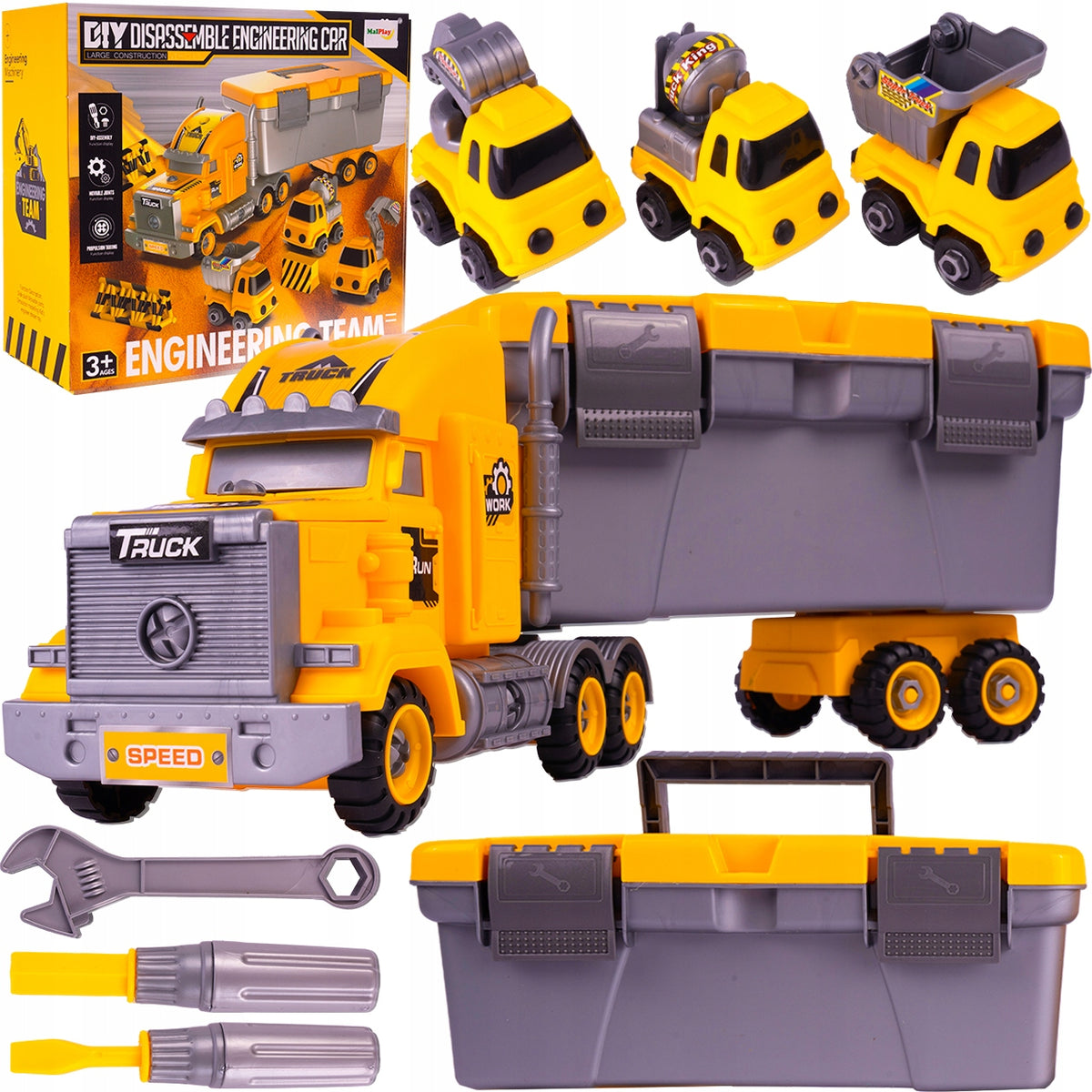 TRUCK TOW TRUCK BOX CONTAINER UNSCREWED CONSTRUCTION CARS 3in1