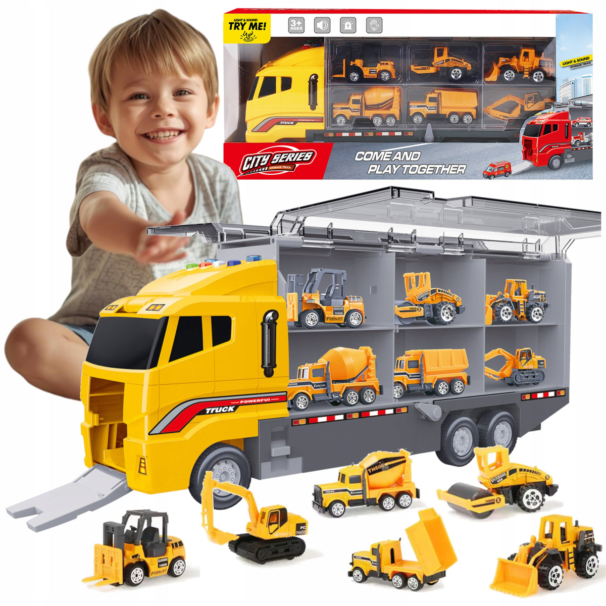 TRUCK TOW TRUCK TIR + 6 construction vehicles SOUNDS excavator dump truck