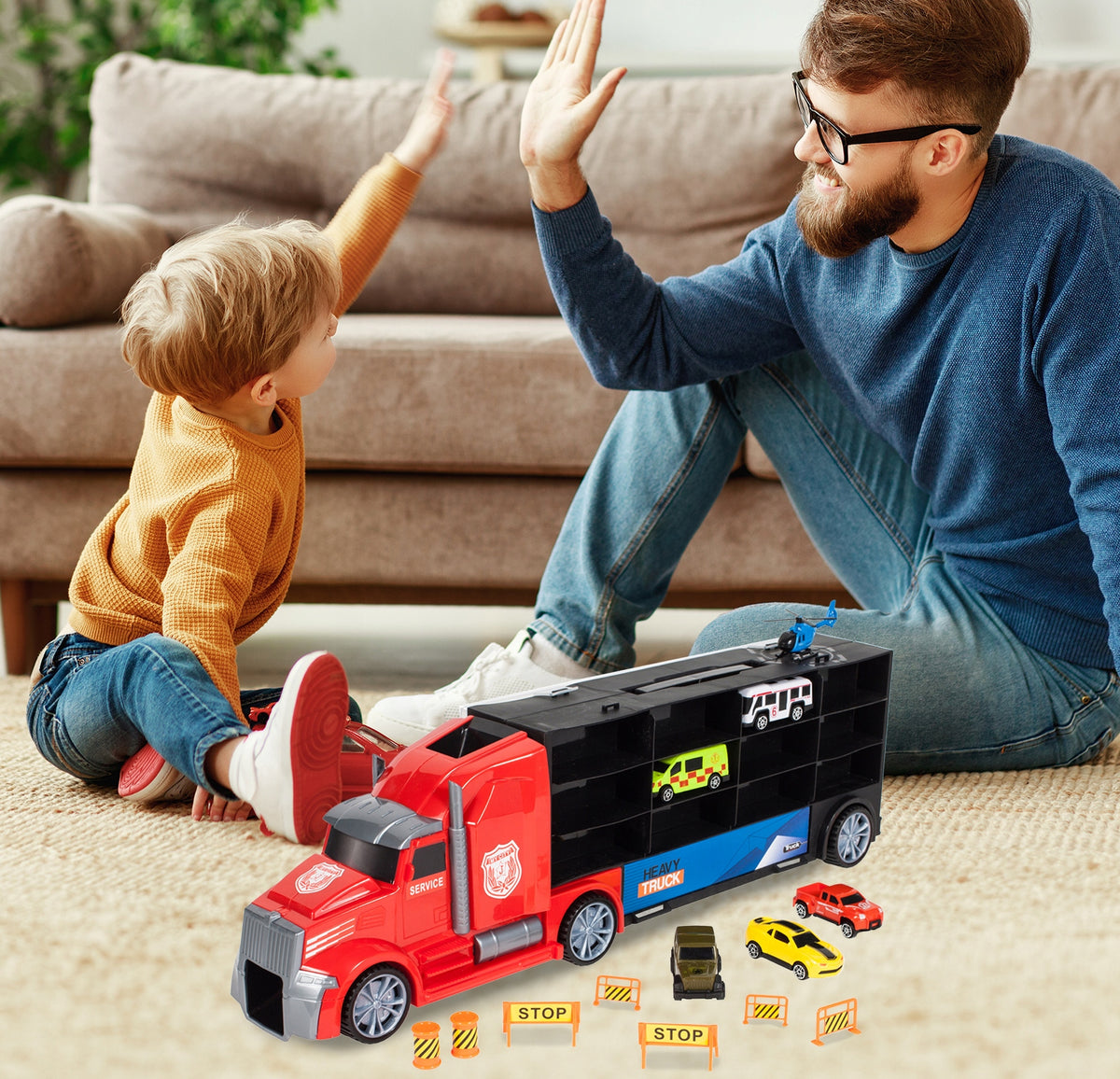 TRUCK WITH CARS TOW TRUCK TIR RESORAKI CARS 17 el. Brand MalPlay
