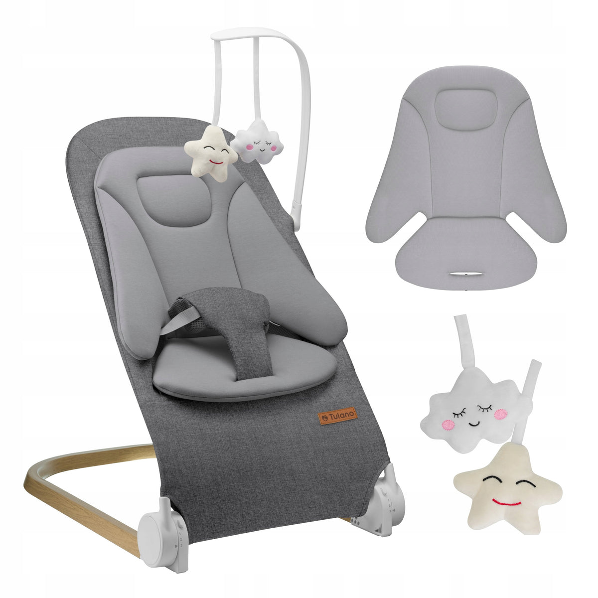 TULANO Baby lounger foldable adjustable with straps Moon 50 grey