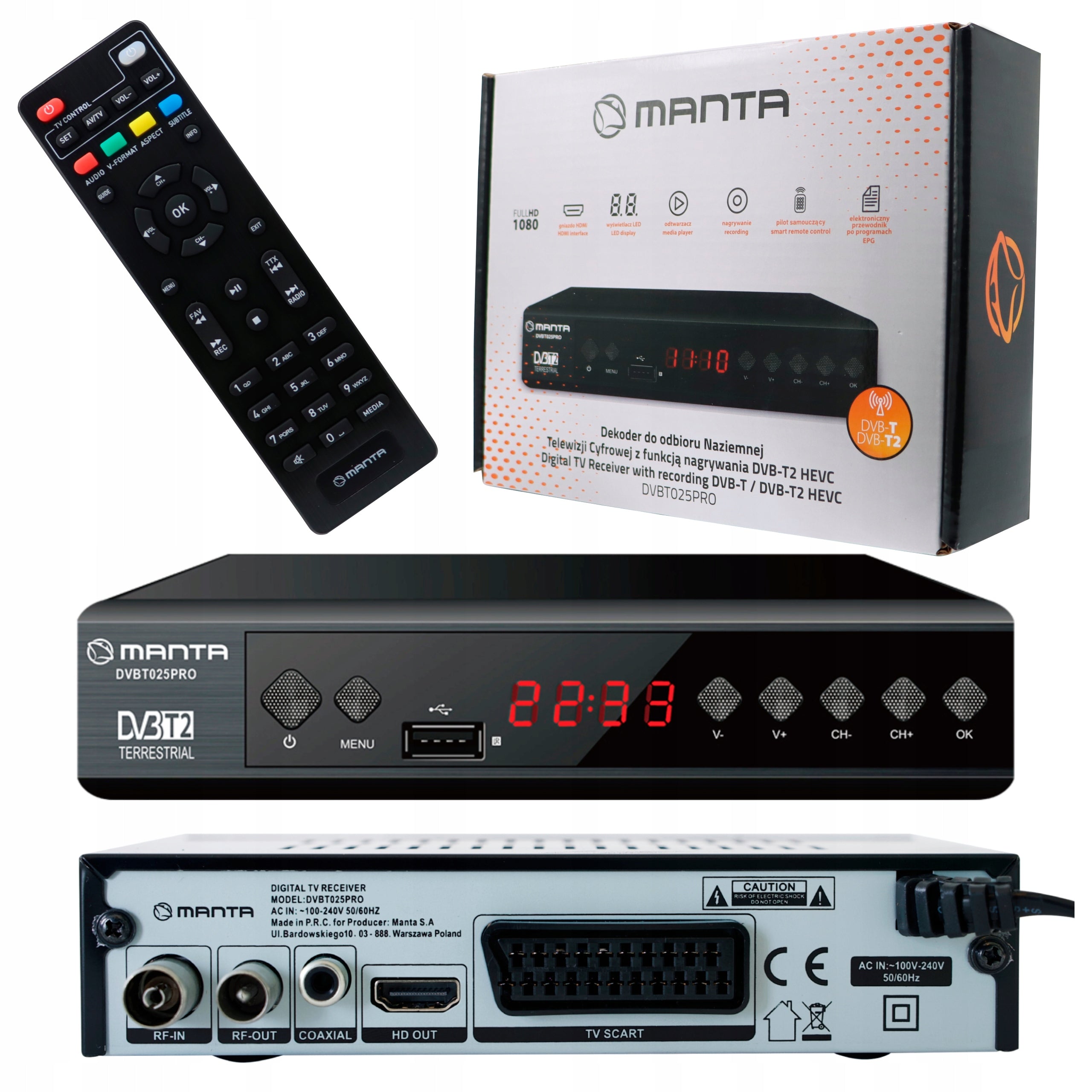 TUNER DECODER DVBT2 DVBT 2 TV TERRESTRIAL REMOTE CONTROL FHD HEVC H.265 HDMI PVR USB