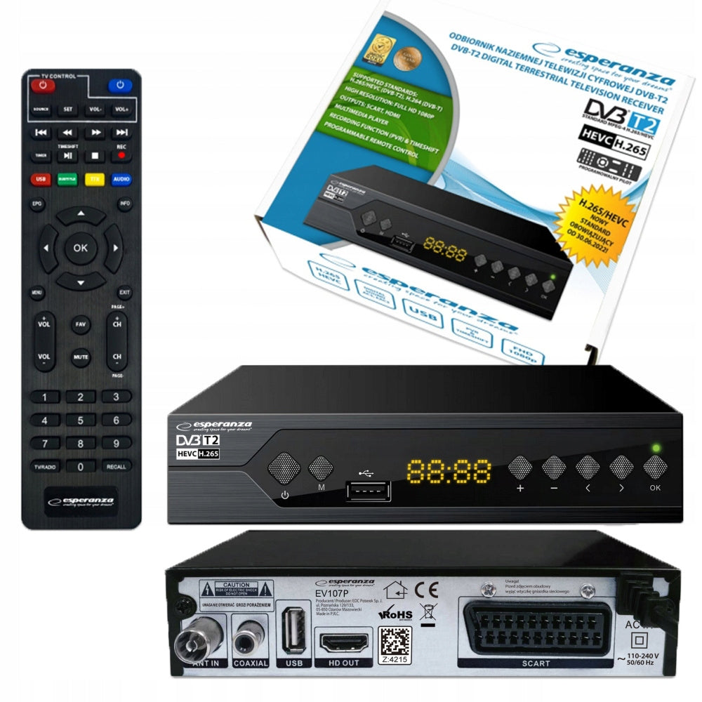 TUNER DECODER TERRESTRIAL HD DVBT2 HEVC H.265 EV107P