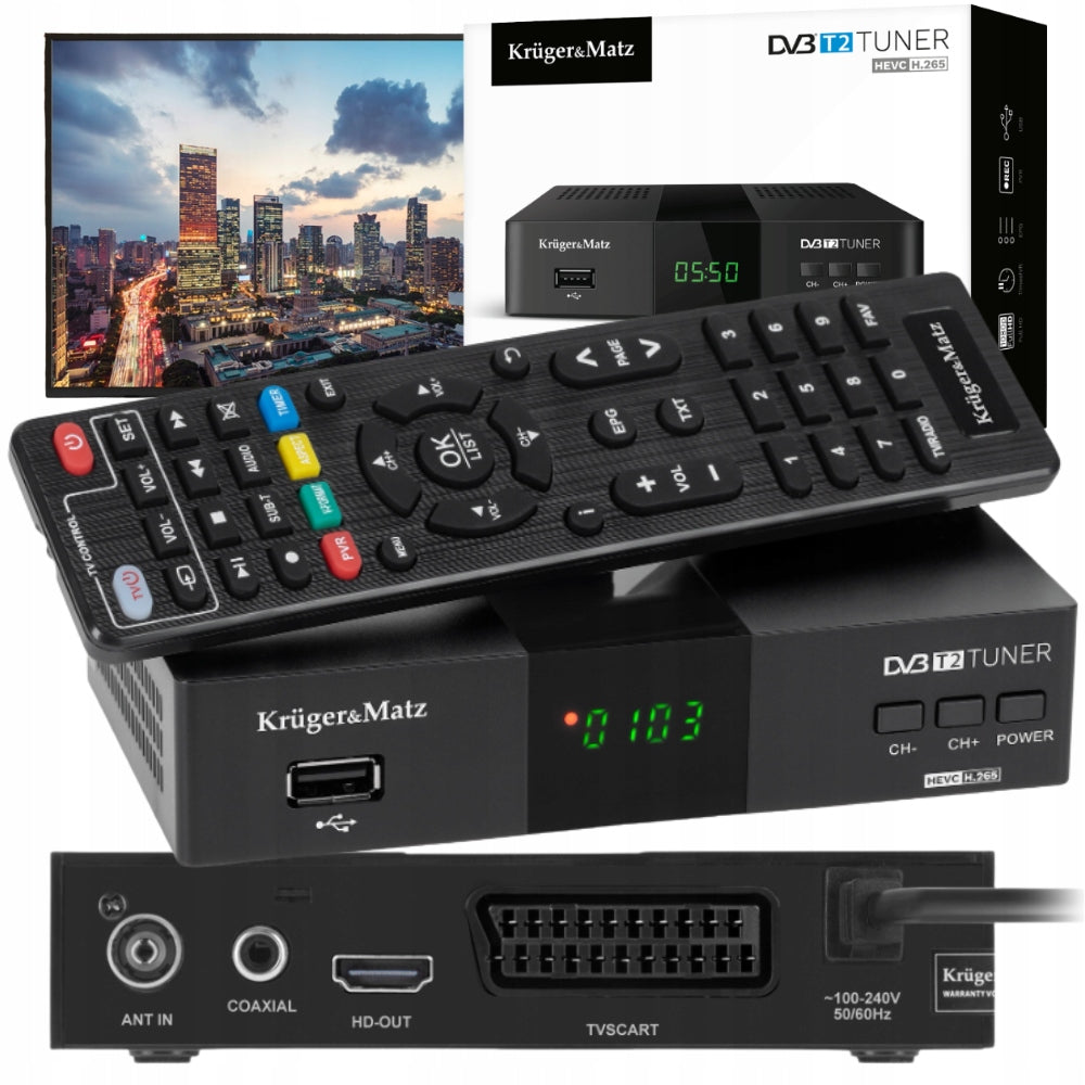 TUNER SVB-T2 H.265 HEVC KRUGER&MATZ HDMI USB DECODER FOR TERRESTRIAL TELEVISION