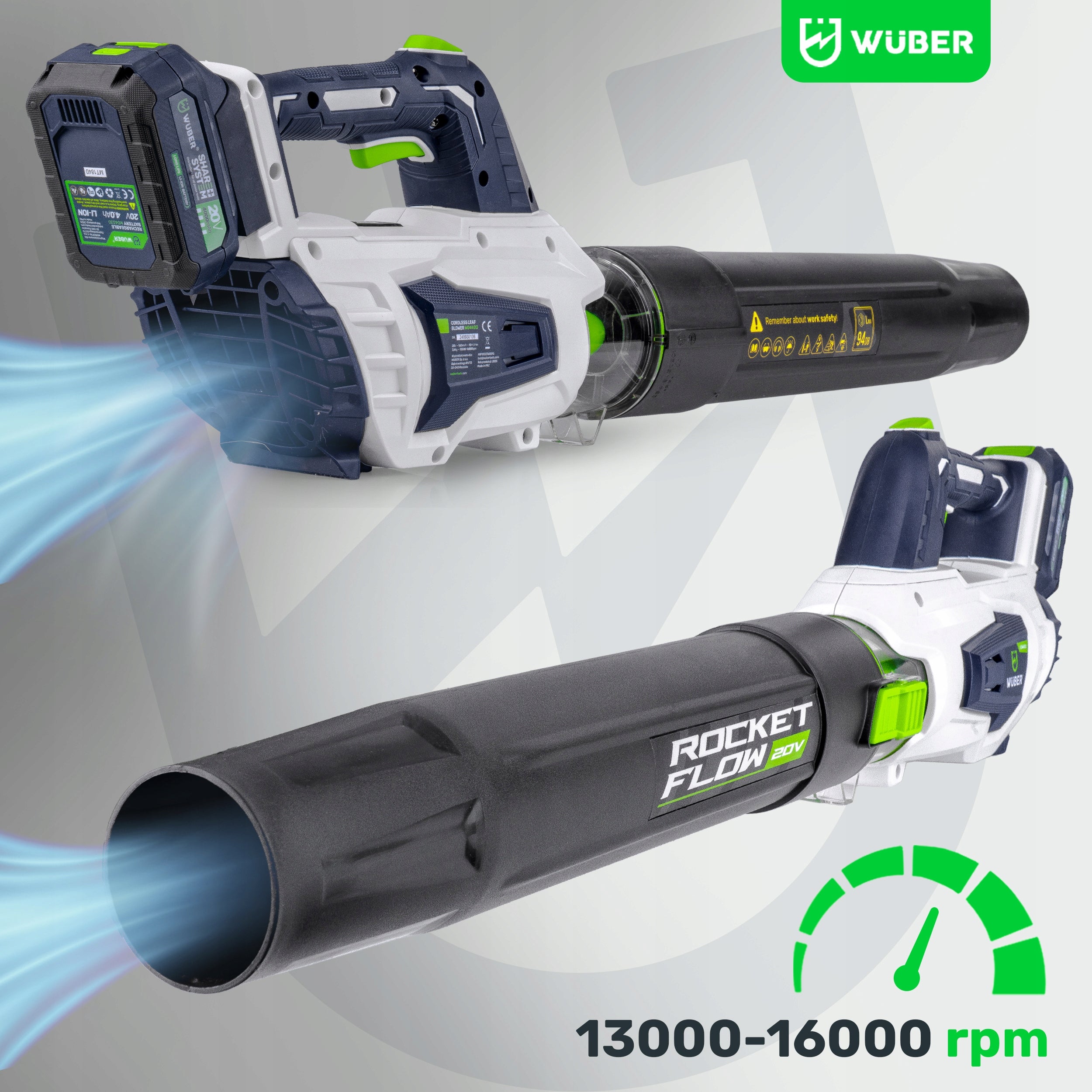 TURBO BATTERY BLOWER 20V 160 KM/H 10 M³/MIN SHARE + SYSTEM + AKU Air velocity 160 km/h