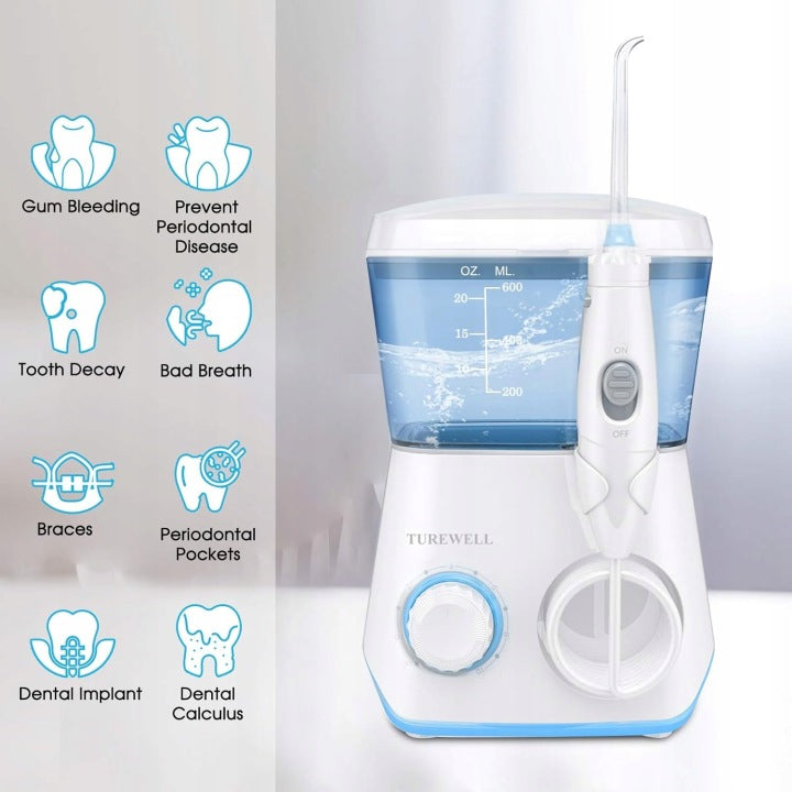TUREWELL Dental Irrigator 10 Pressure Settings 8 Nozzles 600ml Manufacturer code FC165