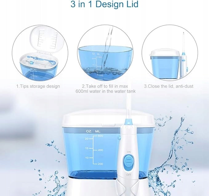 TUREWELL Dental Irrigator 10 Pressure Settings 8 Nozzles 600ml Packaging status original