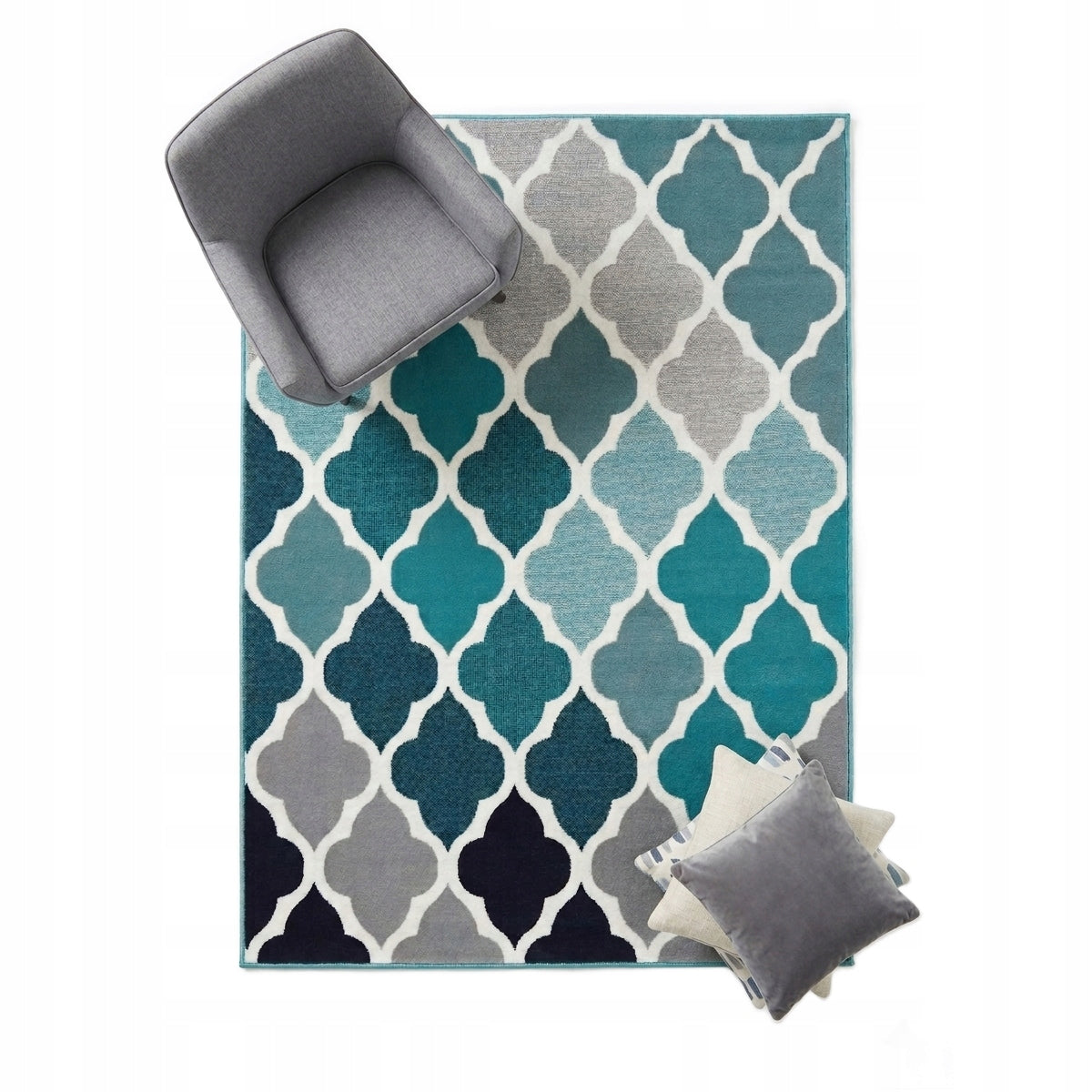 TURQUOISE CARPET 140X200 NEW IDEA 2942 AN13 MOROCCAN CLOVER FOR LIVING ROOM