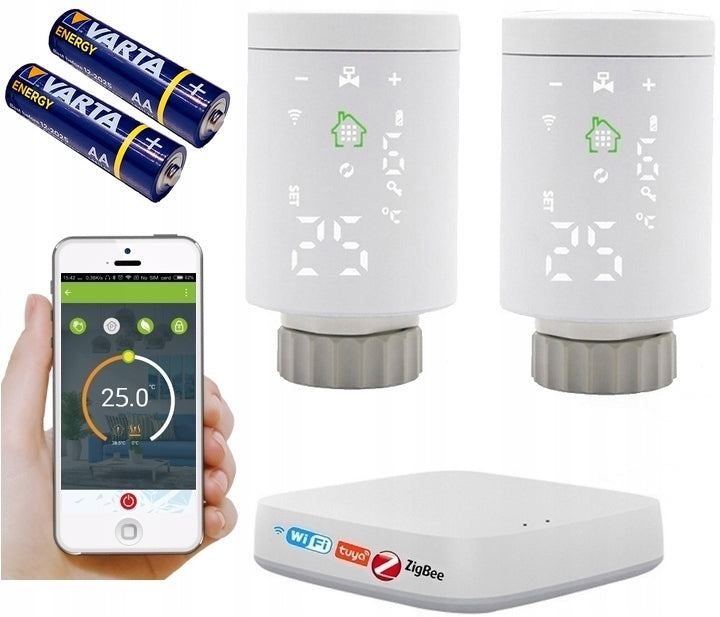 TUYA ZigBee SET OF 2 x THERMOSTAT HEAD + WIFI CONTROL PANEL BATTERIES