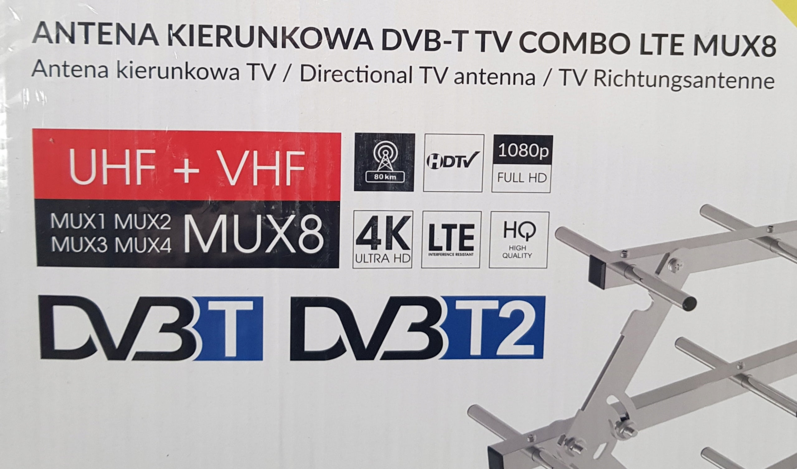 TV ANTENNA OUTDOOR DIRECTIONAL COMBO range 80km DVB-T2 FULL HD 4K POWERFUL Packaging status original