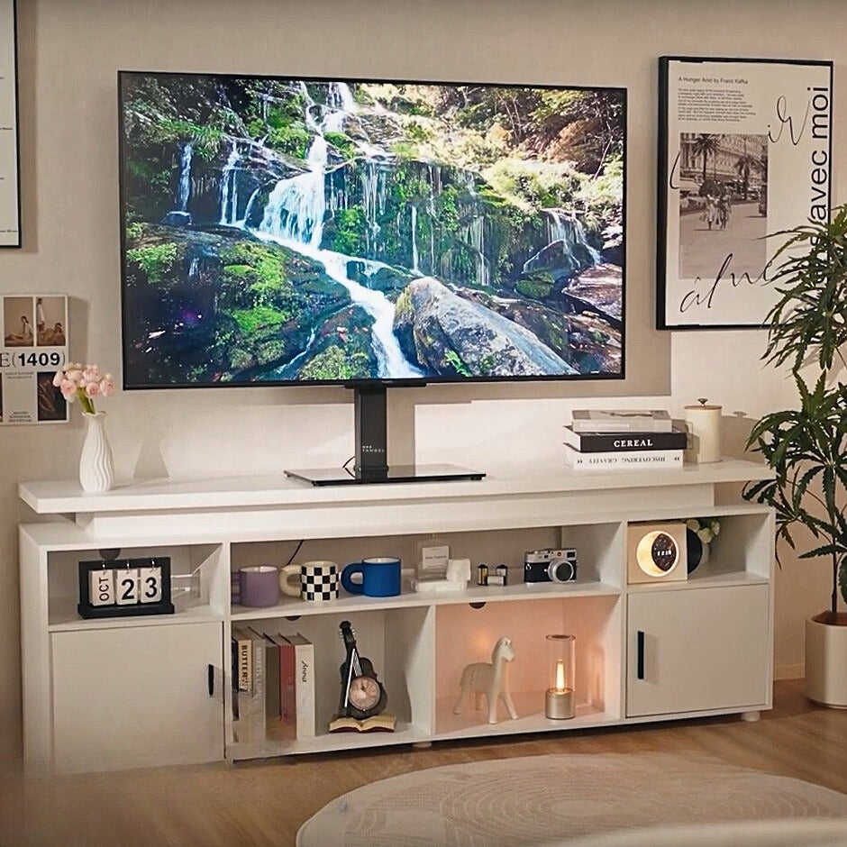 TV Stand 37-75 Rotating Height Adjustable Tempered Glass Packaging status original