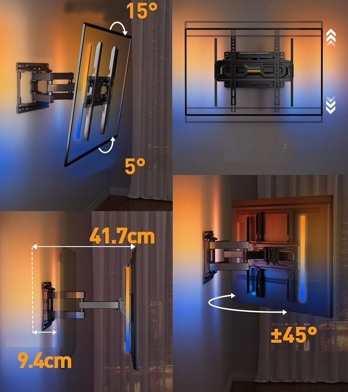 TV WALL HANGER HOLDER ADJUSTABLE BACKLIT 26 - 65" LED RGB Manufacturer code 7414