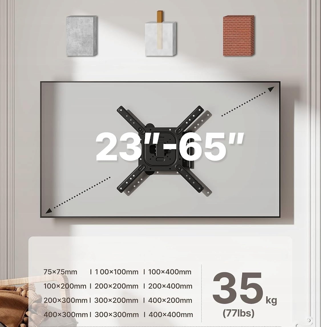TV WALL MOUNT 23-65 INCHES TO 35 kg VESA ROTATING Brand no brand