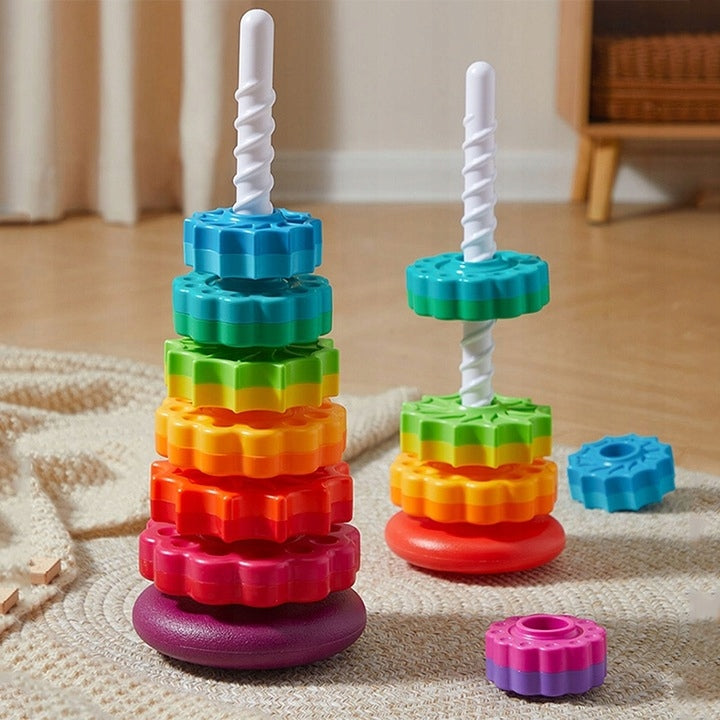 TWISTED LARGE PYRAMID RAINBOW TOWER EDUCATIONAL THREADED -41cm 6 discs Packaging status original