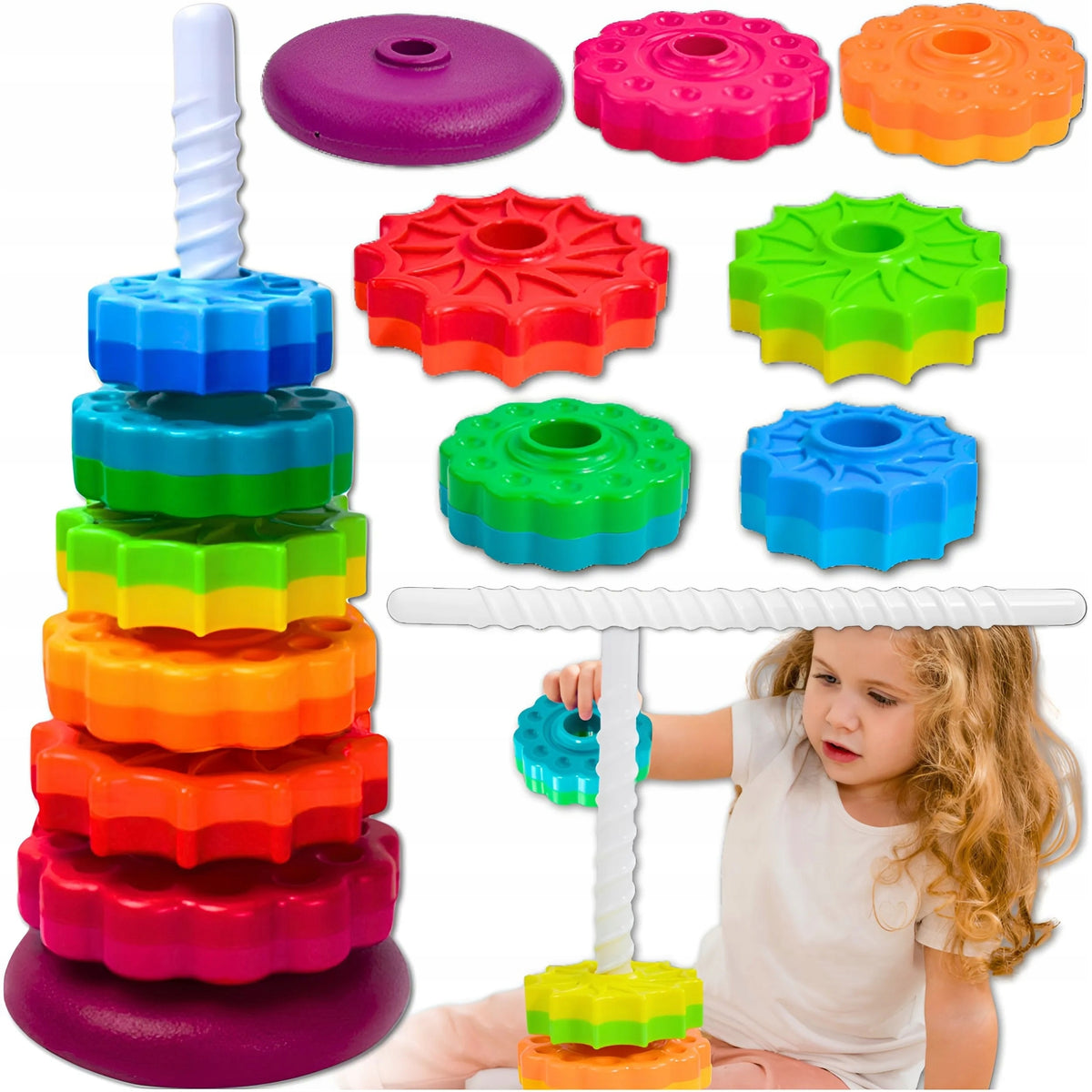 TWISTED TOWER EDUCATIONAL TOY RAINBOW PYRAMID SPIRAL FOR BABY Manufacturer code PIRAMIDA EDUKACYJNA TĘCZOWA WIEŻA MEMFLOW